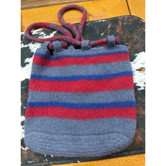 Handmade Wool Felted Striped Tote Bucket Bag Rope Handle Boho Western Art Purse - Picture 7 of 8